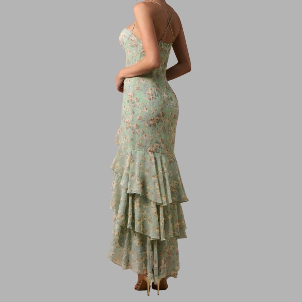 Sage Floral Ruffle High-Low Maxi Dress Green - Picture 8 of 9